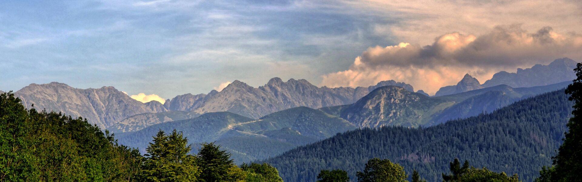 Panorama of the snow-covered Tatra Mountains.